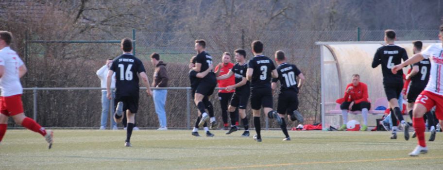 Jubel beim SVH nach dem 1:0, Vorlagengeber Marco Baier springt den Torschützen Mario Braig fast um