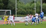Dicke Luft vor Haslach's Tor, Aldin Krzalic (34) und Nazar Shevaha gehen beide zum Kopfball