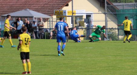 Der Ball geht durch die Beine des Keepers, aber nicht in die Kiste